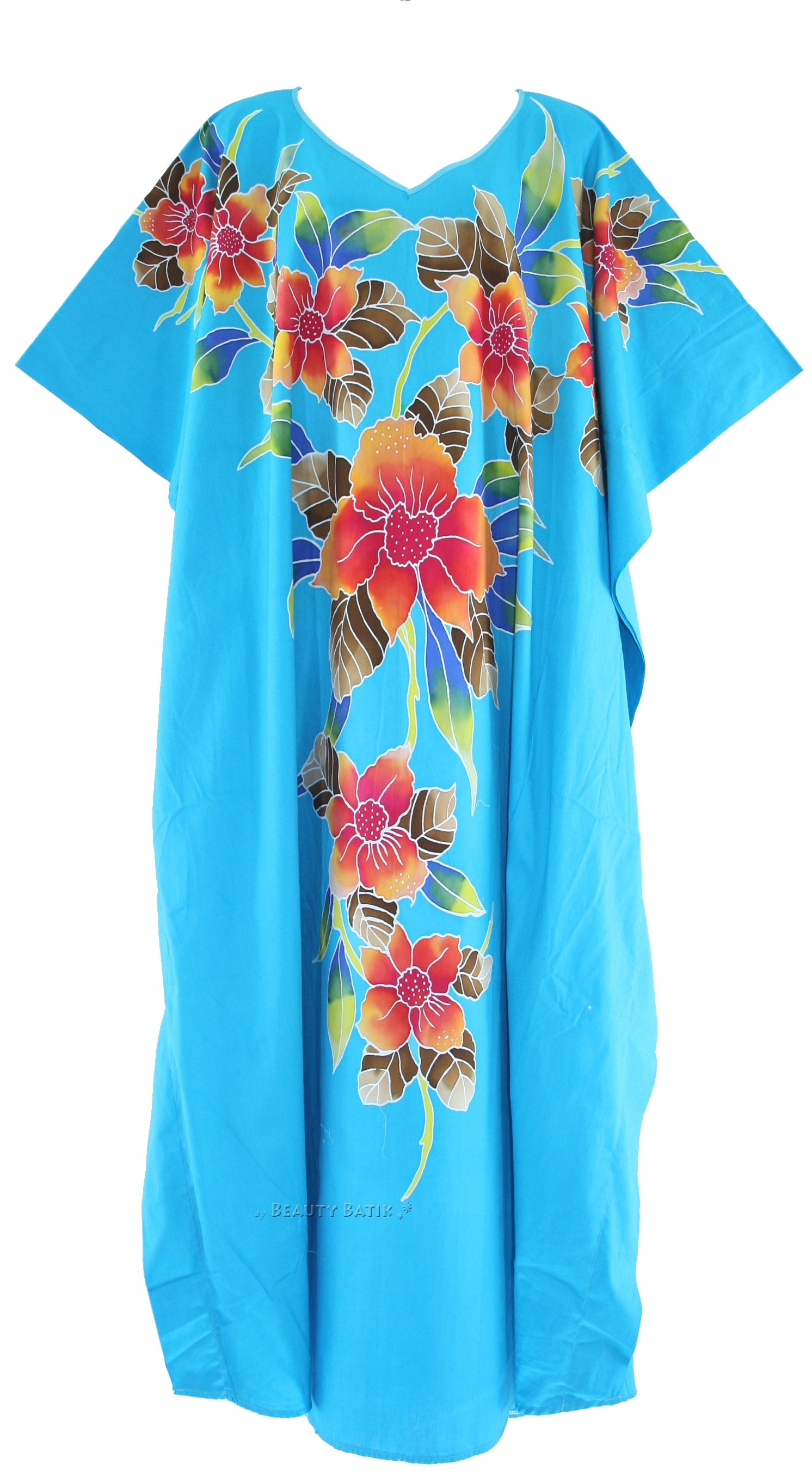 BLUE Batik Cotton Caftan Kaftan Loungewear Dress PLUS SZ 1X 2X 3X 4X 26