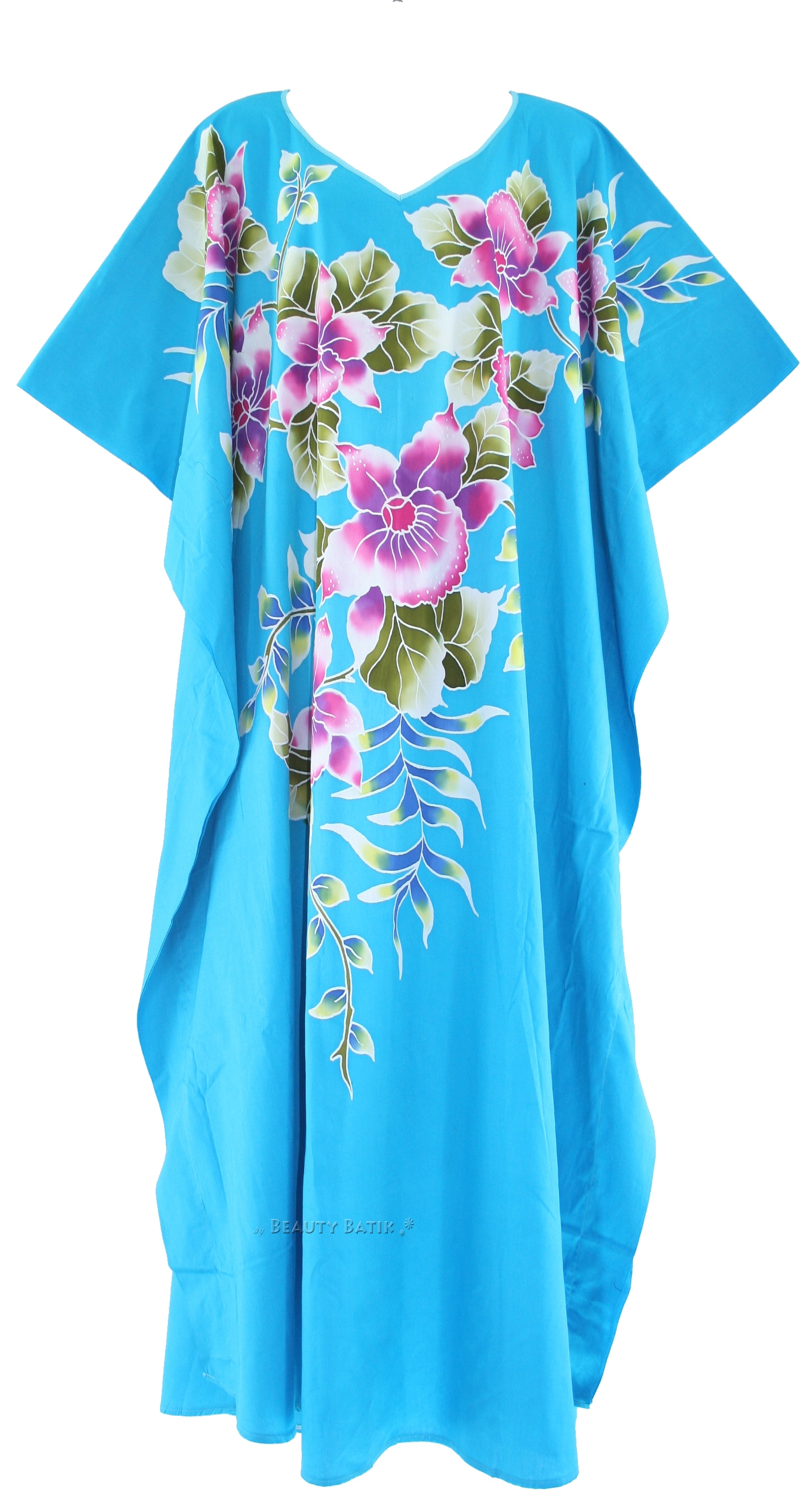 BLUE Batik Cotton Caftan Kaftan Loungewear Dress PLUS SZ 1X 2X 3X 4X 26